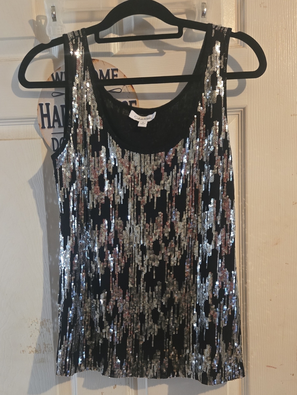 Calvin Klein Black Tank Top with Silver Sequins